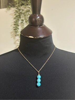 Gold Chain Necklace with Turquoise Bead Pendant
